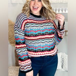 TEES2URDOOR women’s Multi Stripe Macrame Sweater